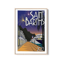 Load image into Gallery viewer, st barths artprints fireworks poster illustration art print andy smith bucket regatta gustavia shopping yachs yachting st barth travel saint barthelemy tourism assouline space gallery stbarthsartprints.com