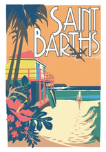 Load image into Gallery viewer, saint barths poster art print st barth illustration surf on the beach bucket regatta space gallery art gallery saint barth tourism assouline stbarthsartprints.com