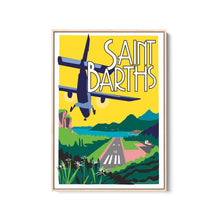 Load image into Gallery viewer, welcome to saint barth poster illustration art print stbarths artprints eden rock oetkercollection hotel villa st barthelemy airfrance winair tradewind st barth commuter airport landing andy smith bucket regatta spacegallery clicstbarth tourism assouline stbarthsartprints.com

