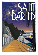 Load image into Gallery viewer, st barths artprints fireworks poster illustration art print andy smith bucket regatta gustavia shopping yachs yachting st barth travel saint barthelemy tourism assouline space gallery stbarthsartprints.com
