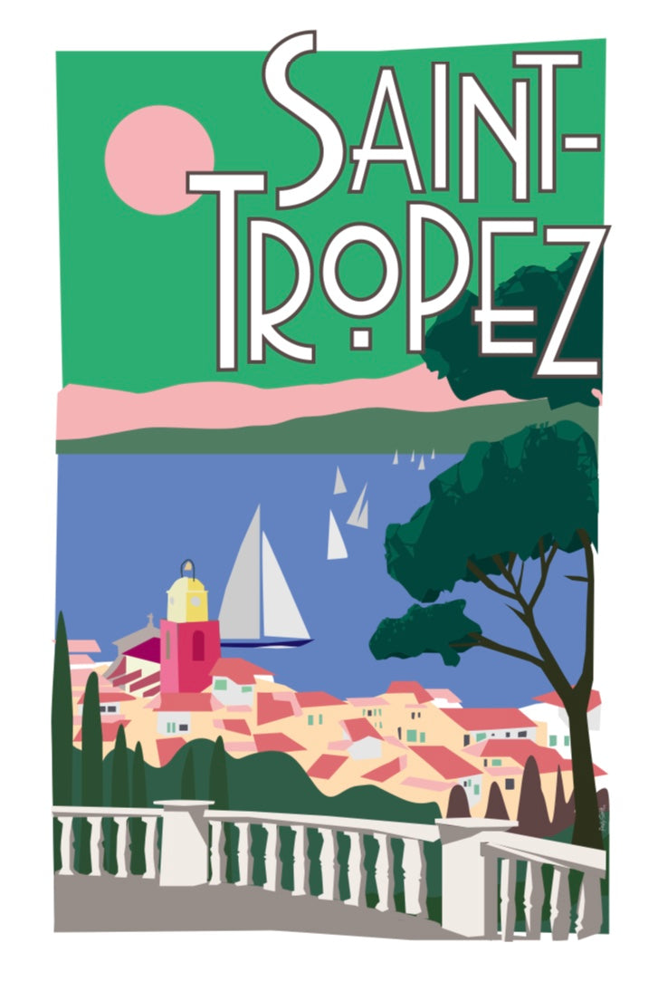 Poster Vintage Saint-Tropez France Sur Toile - 30 X 45 Cm - Décoration Murale Salon, Bureau, Chambre - Impression Qualité